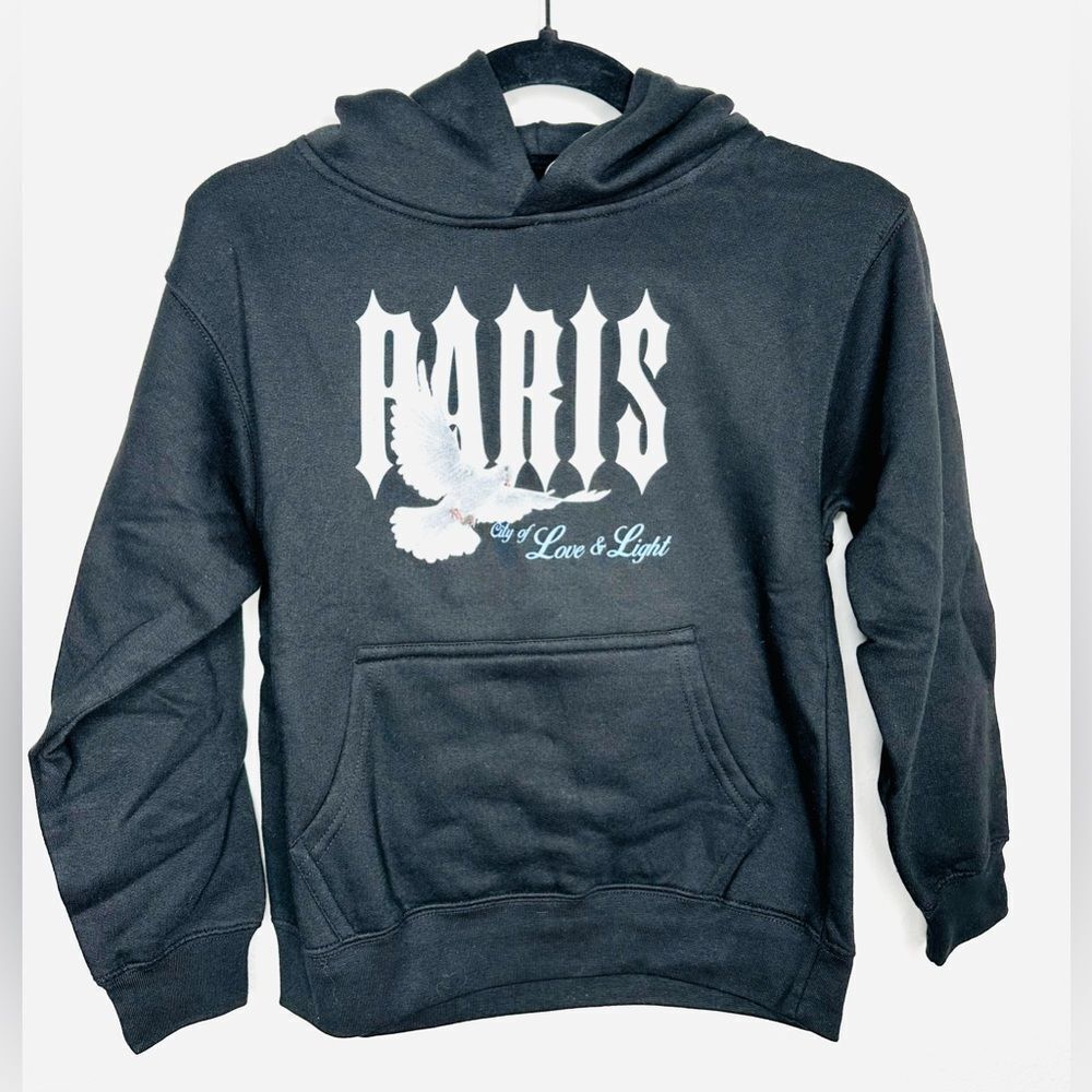 Fashion Nova Kids Boys Paris Skies Hoodie Long Sleeve Black Medium